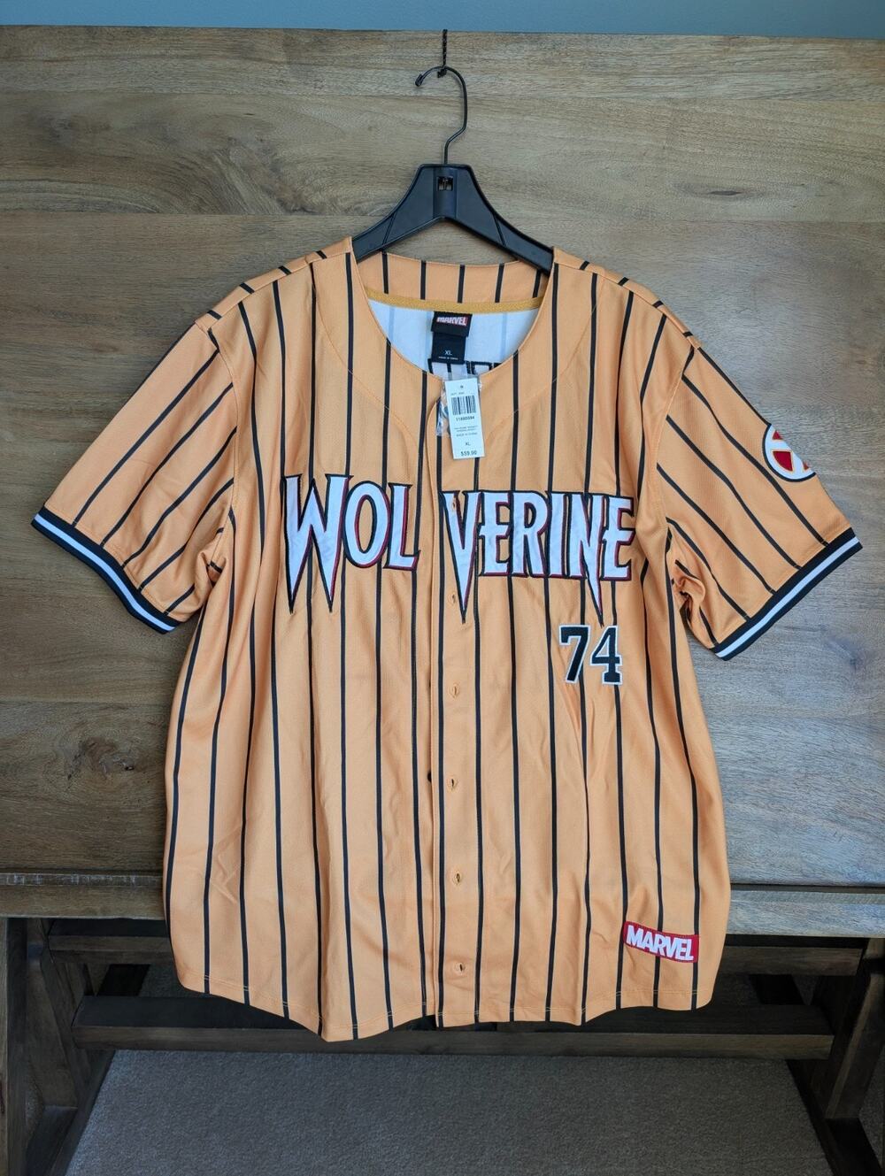 NWT Wolverine Baseball Jersey Mens XL Yellow Black Striped Marvel Howlett #74